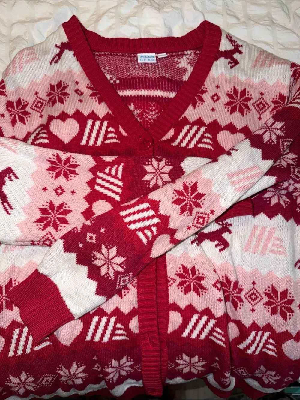ALDI GEAR Holiday Sweater Cardigan in Red & Pink